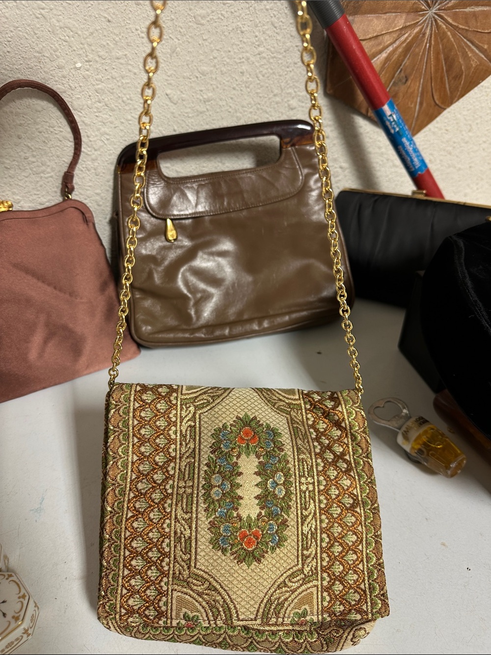 Walborg Floral Tapestry Shoulder Bag in Beige, Green and Orange